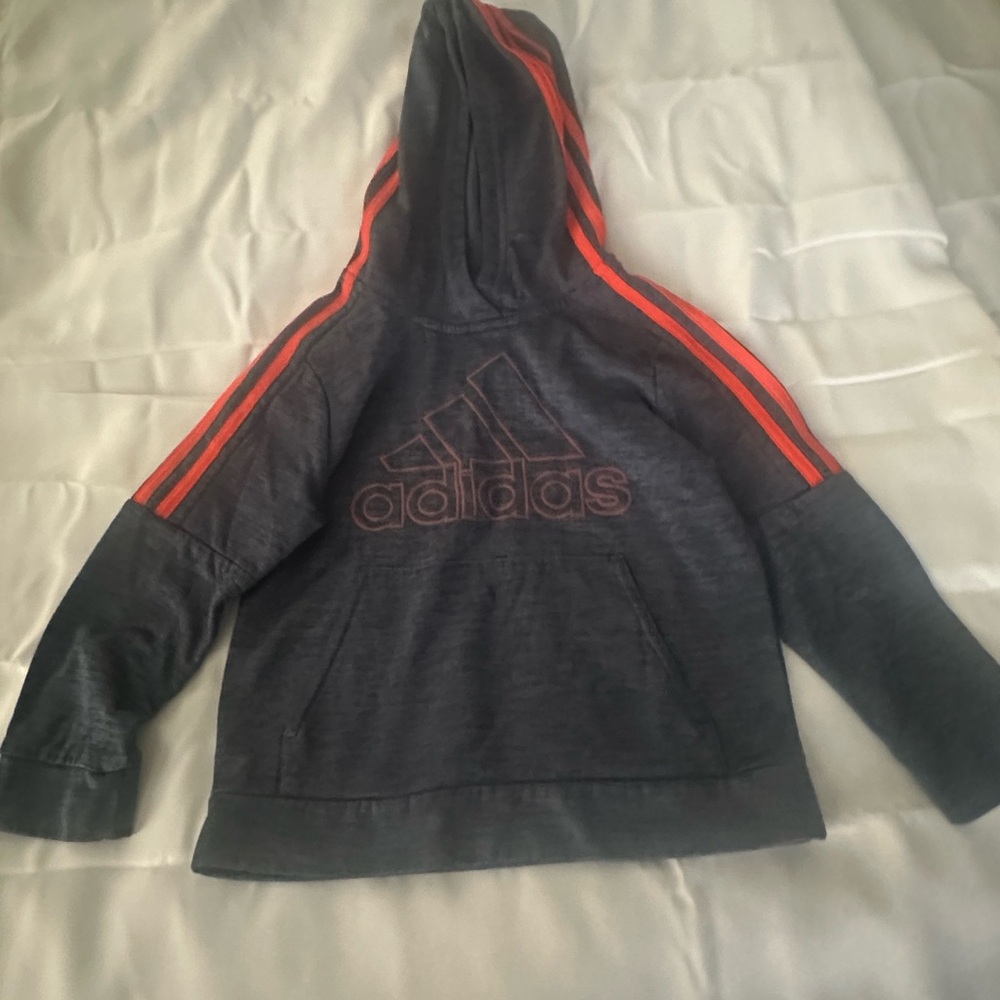 Adidas Kids Charcoal Hoodie with Red Stripes